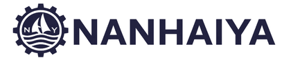 Nanhaiya dark horizontal logo with gear and sailboat icon