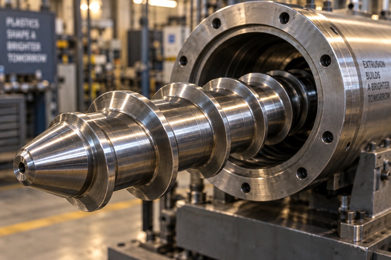 a precision machined screw barrel assembly the critical component that melts mixes and pressurizes plastic resin in extrusion