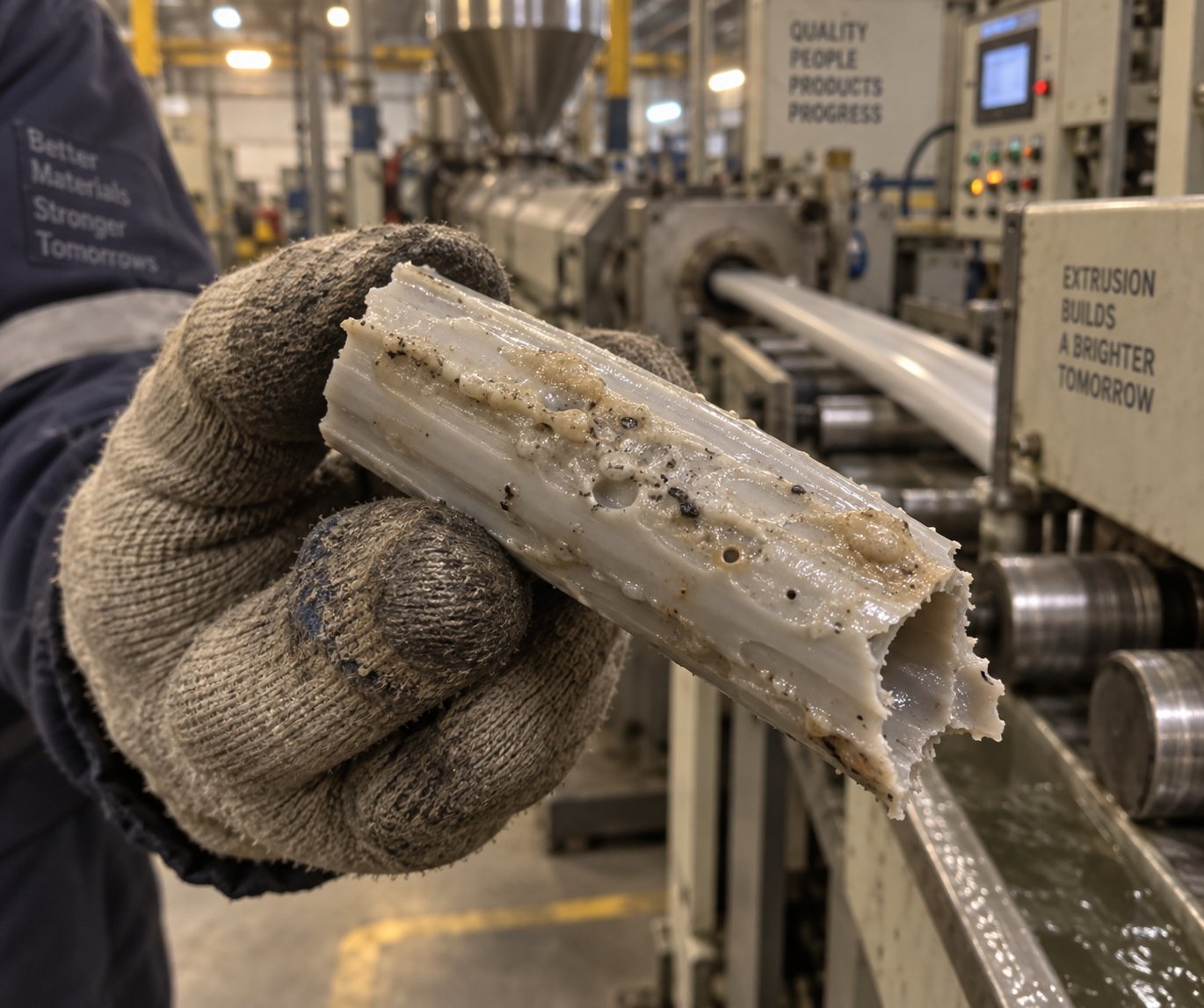 visible surface defects in extruded plastic often signal worn screw and barrel assemblies that need inspection or replacement