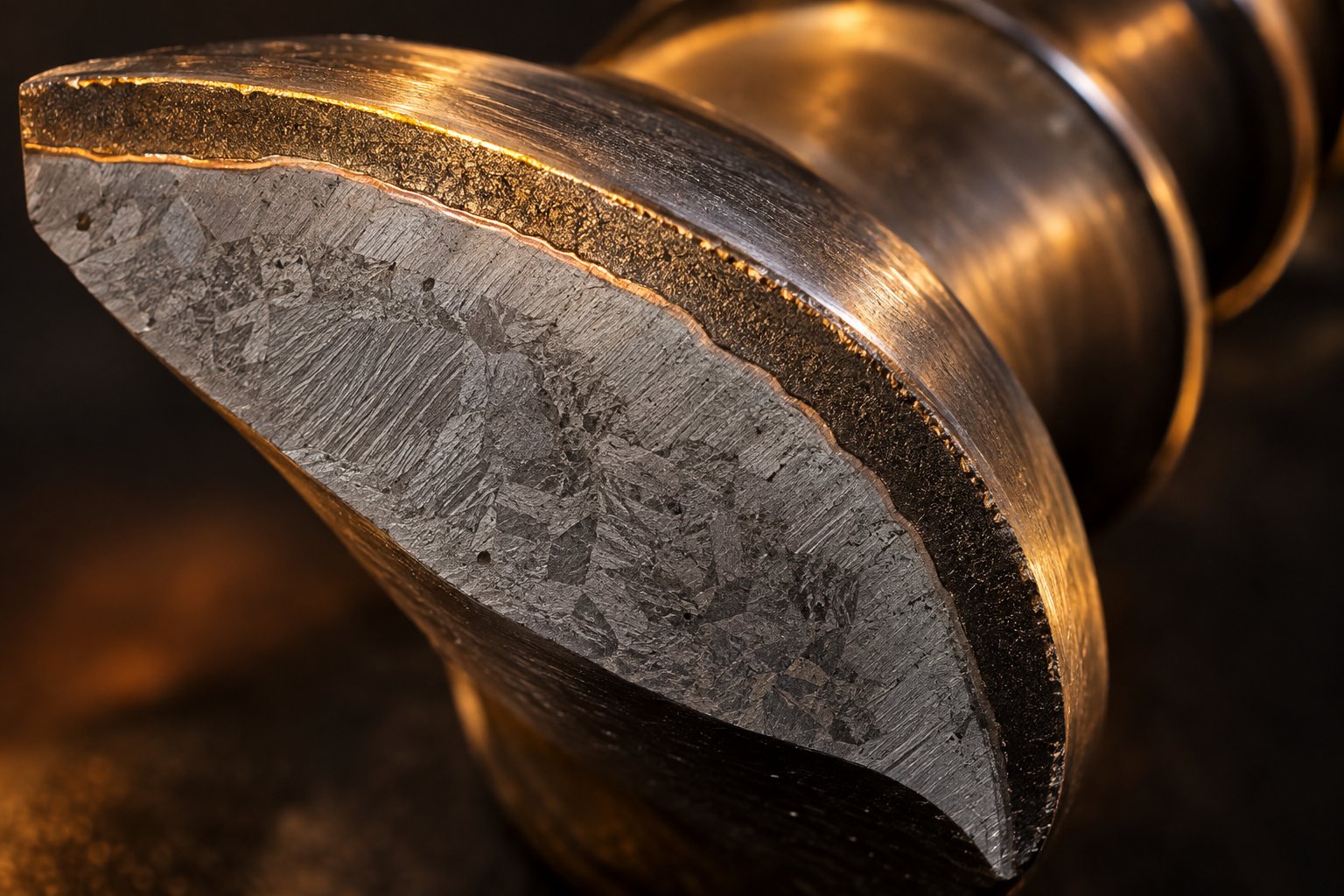 cross section view of wear resistant surface treatment on a pvc extruder screw