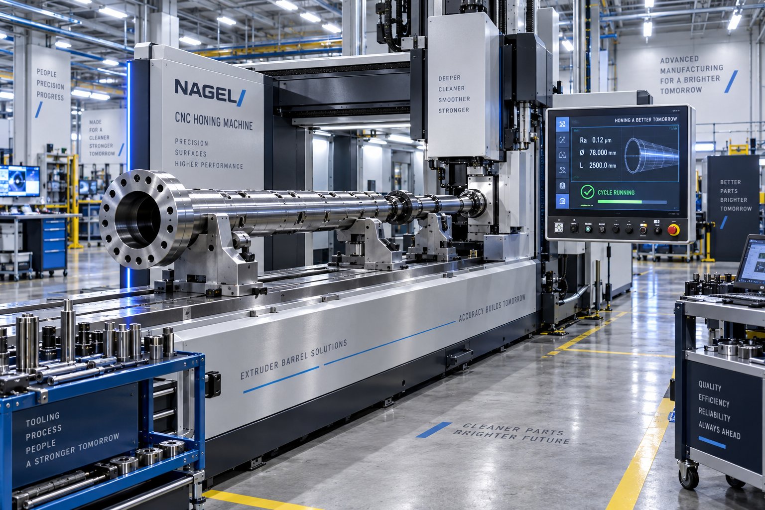 advanced cnc honing system finishing an extruder barrel in a modern production facility
