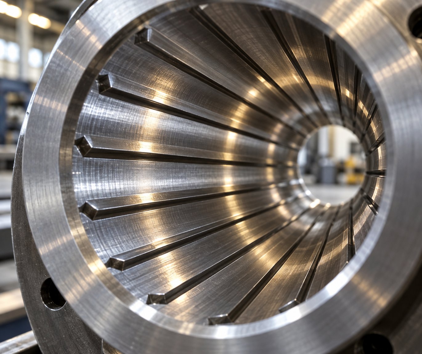 machined grooves inside a feed barrel bore designed to improve pe pellet conveying efficiency