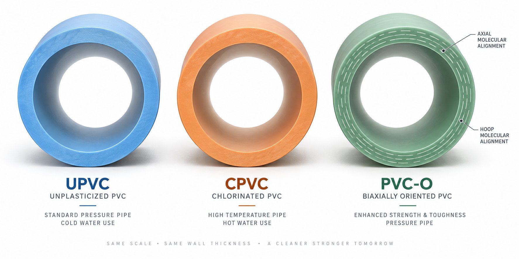 cross section comparison of upvc cpvc and pvc o pipe types used in water supply applications