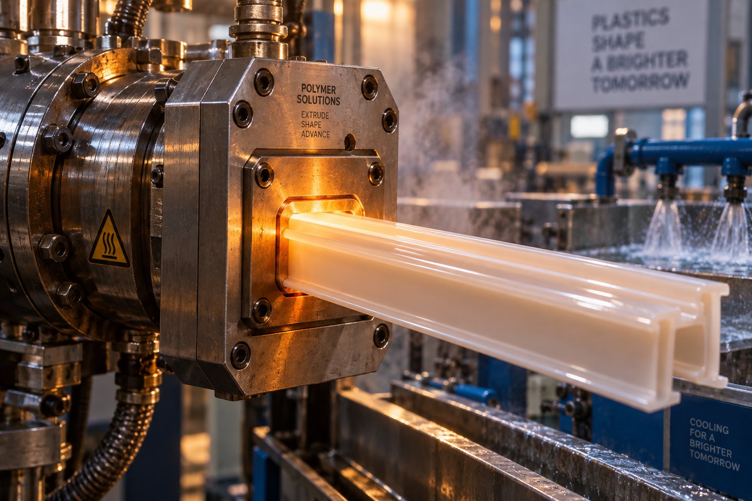 molten polymer exiting an extruder die where surface quality dimensional accuracy and material integrity are determined