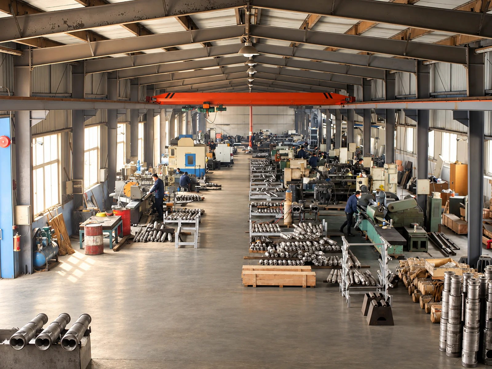 Factory workshop interior with CNC machines