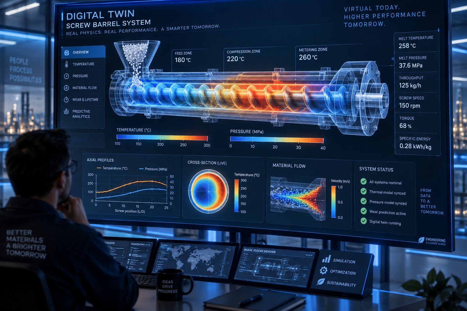 digital simulation of screw barrel performance using computational design and analysis tools