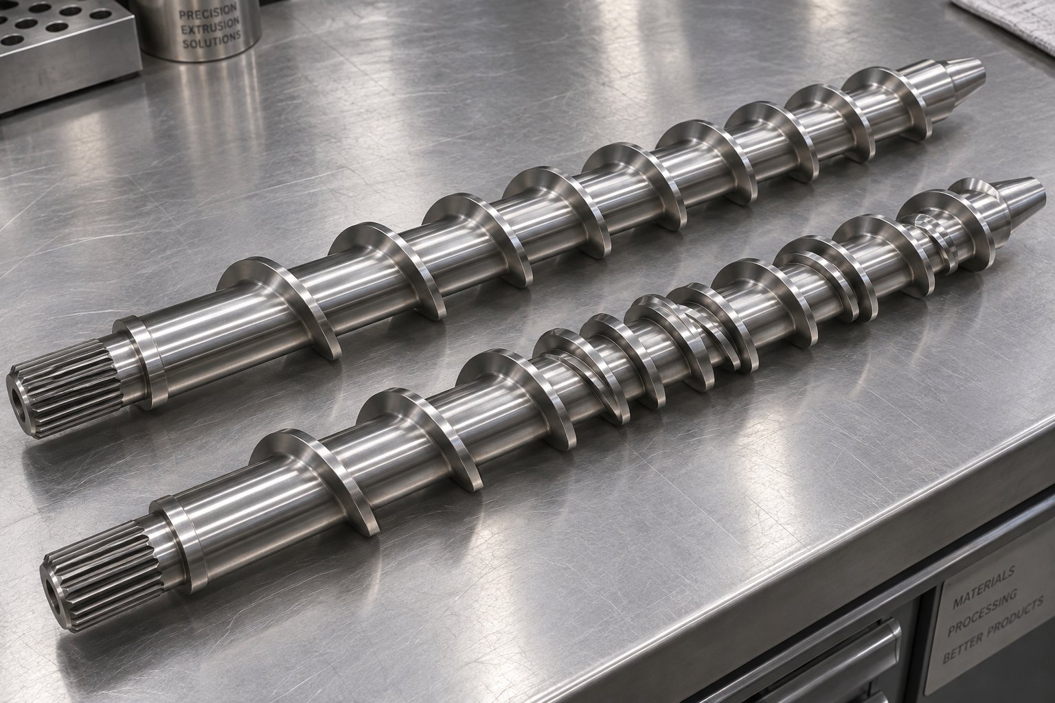 standard metering screw compared with a barrier screw featuring a secondary flight for improved pe melting