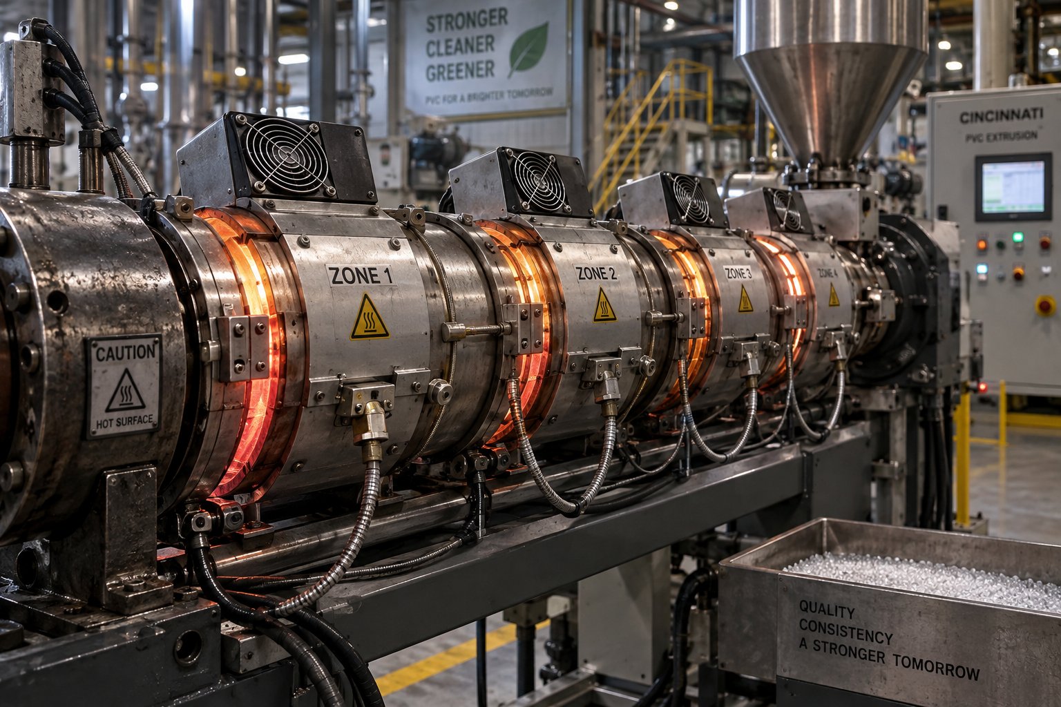barrel temperature zones with heating bands and cooling fans critical for pvc thermal management