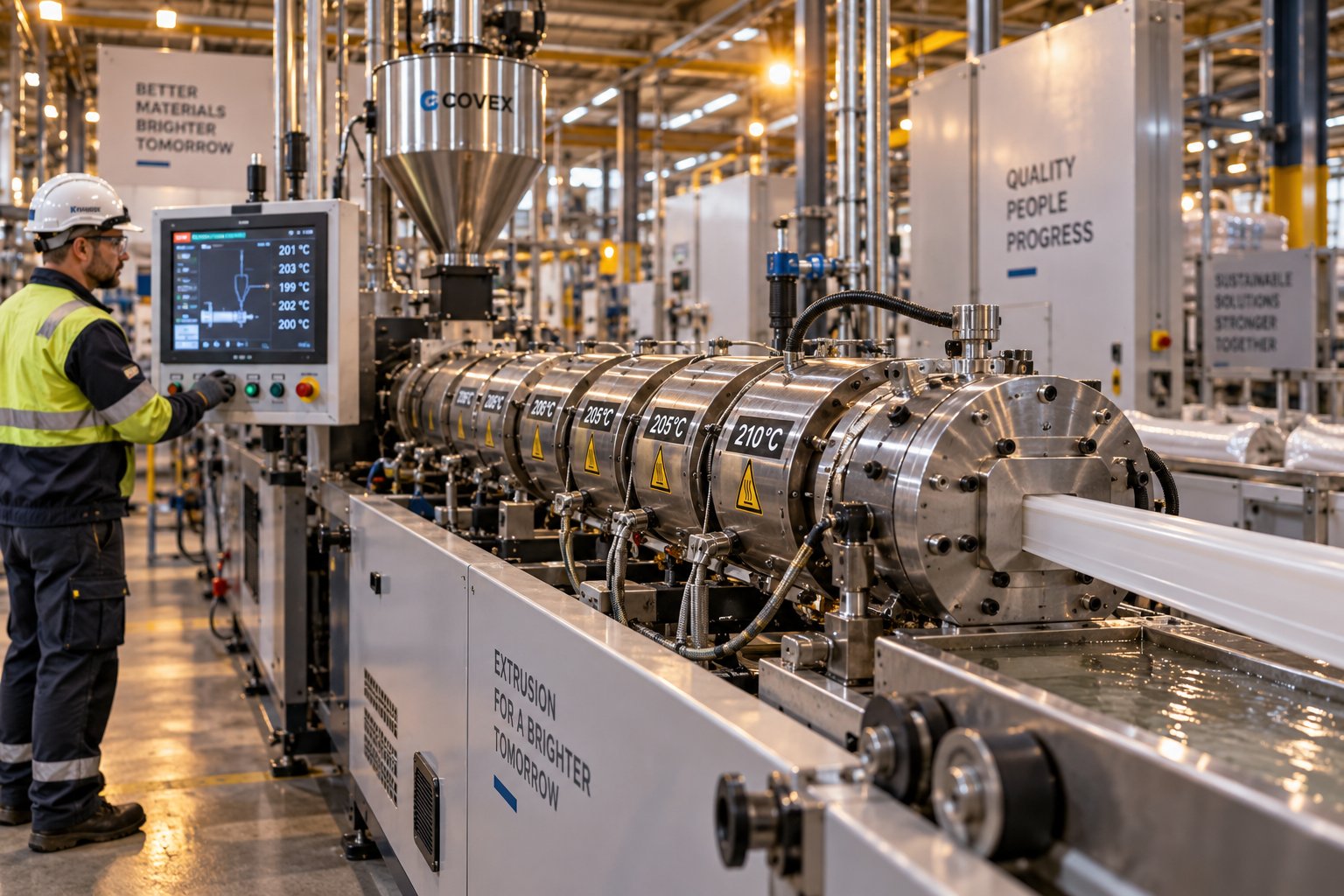 a complete plastic extrusion line with barrel zones die head and downstream equipment ready for systematic troubleshooting