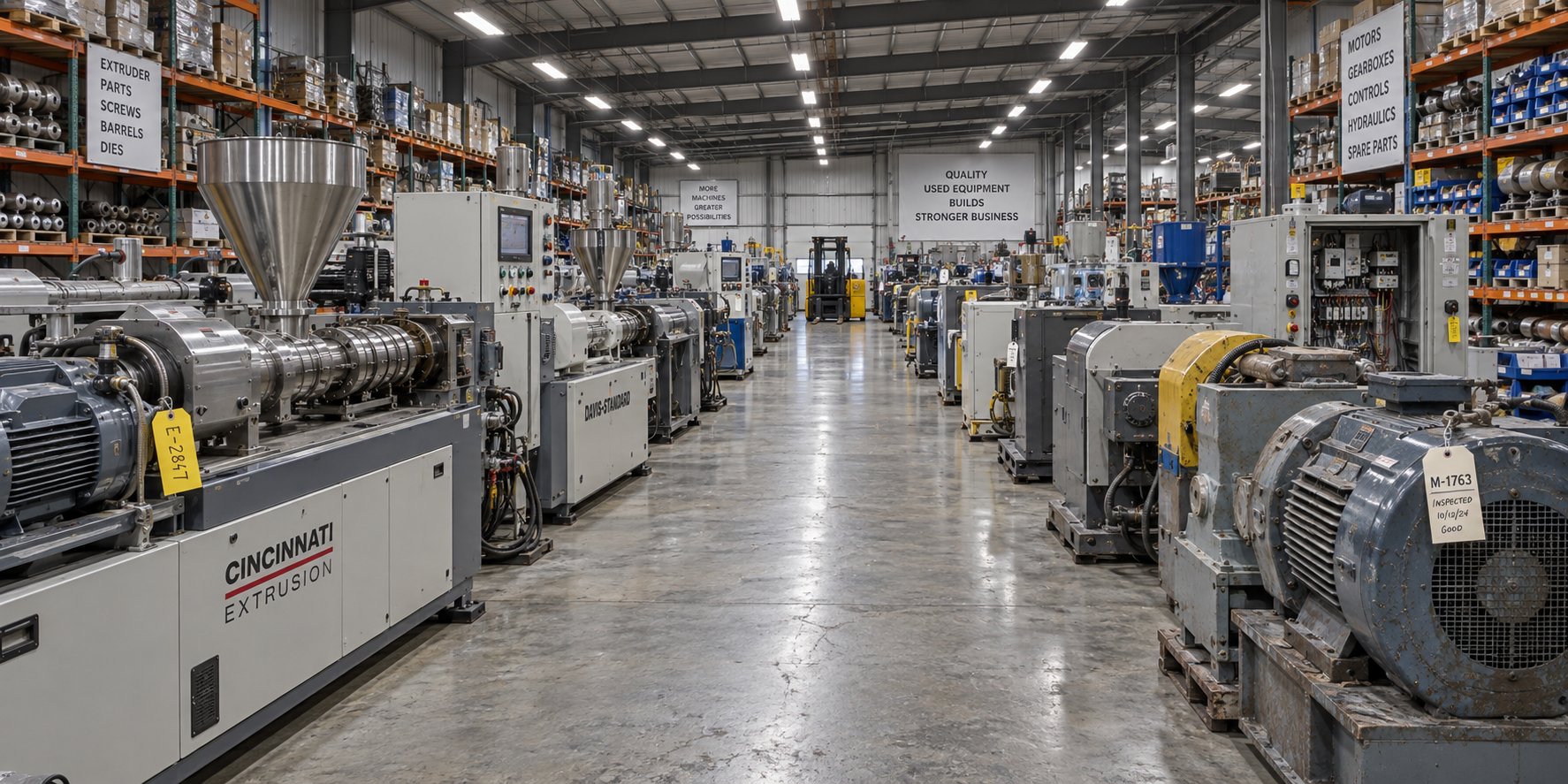 used and refurbished extruders in a dealer warehouse comparing condition and pricing is essential before purchasing