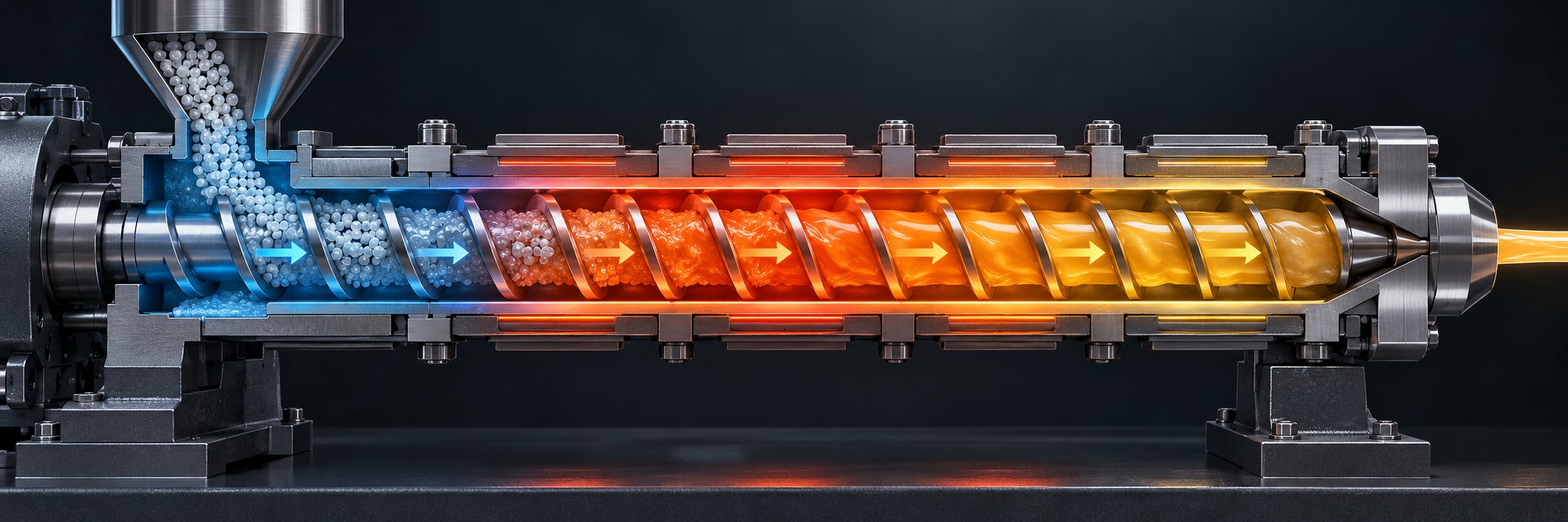 color coded barrel temperature zones in a wpc extruder showing the rising then holding thermal profile critical for wood flour processing