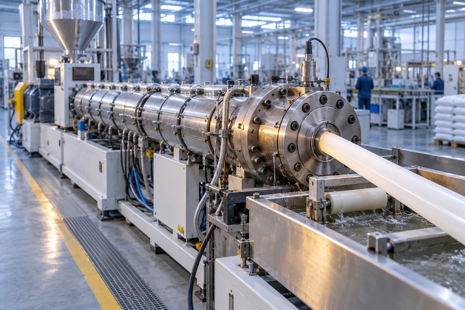 a well optimized extrusion line where screw design directly influences energy efficiency melt quality and long term production economics