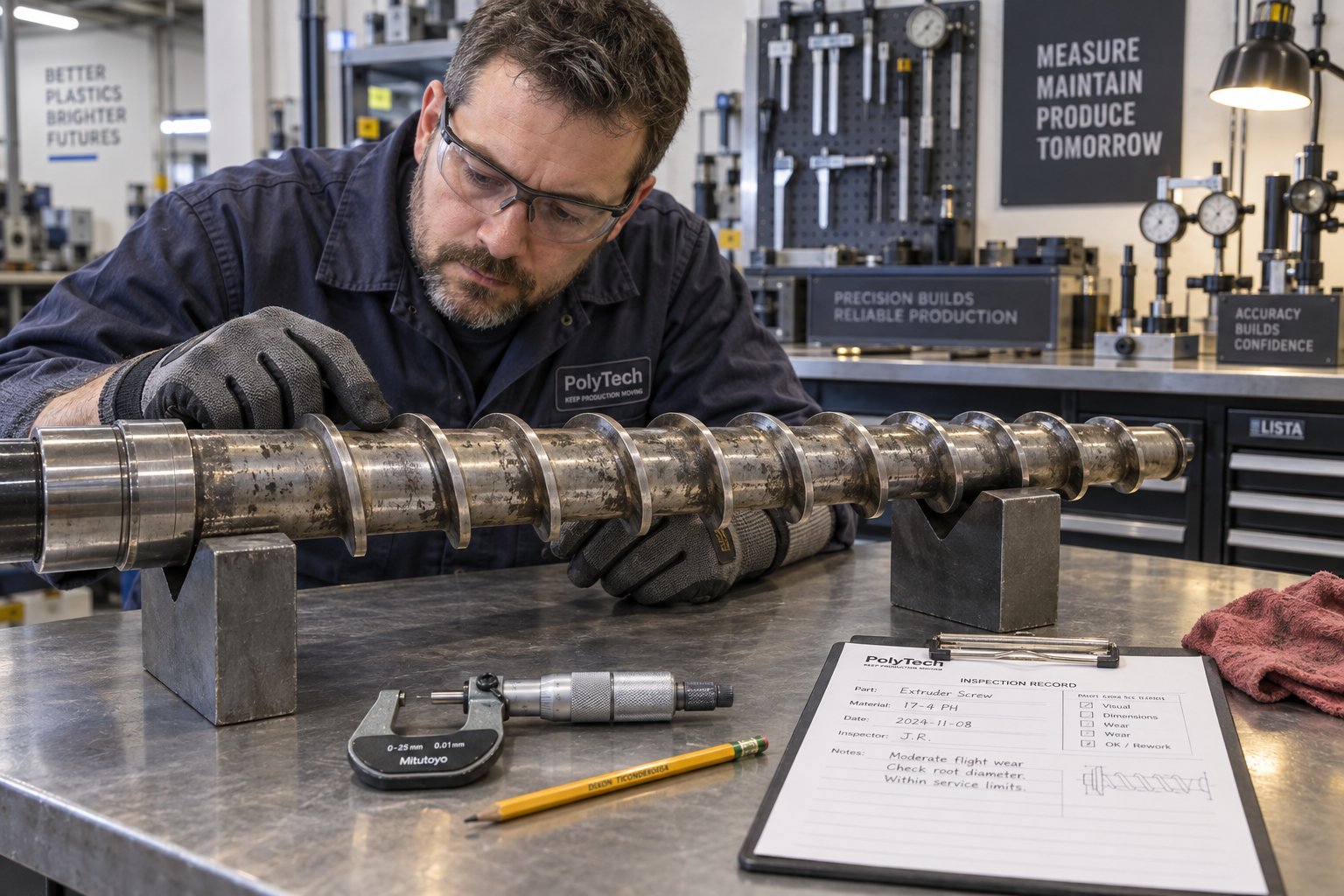 a maintenance engineer evaluating screw condition to decide between repair and replacement
