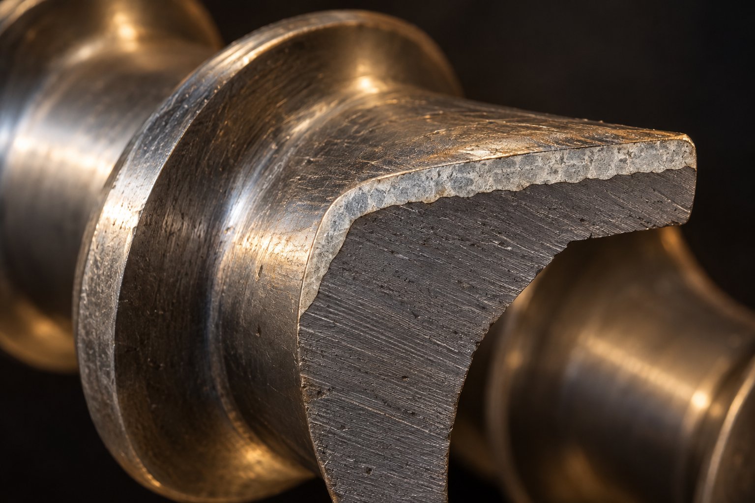cross section of an extruder screw highlighting surface treatment layers that protect against abrasive wear in demanding polymer applications