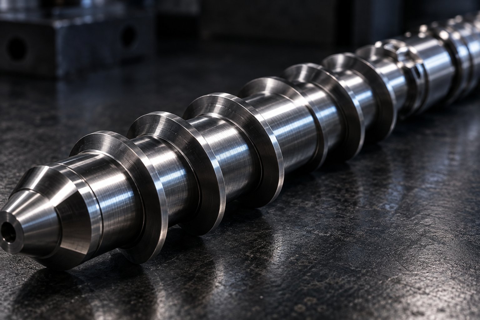 precision machined single extrusion screw showing flight geometry critical to pp melt quality