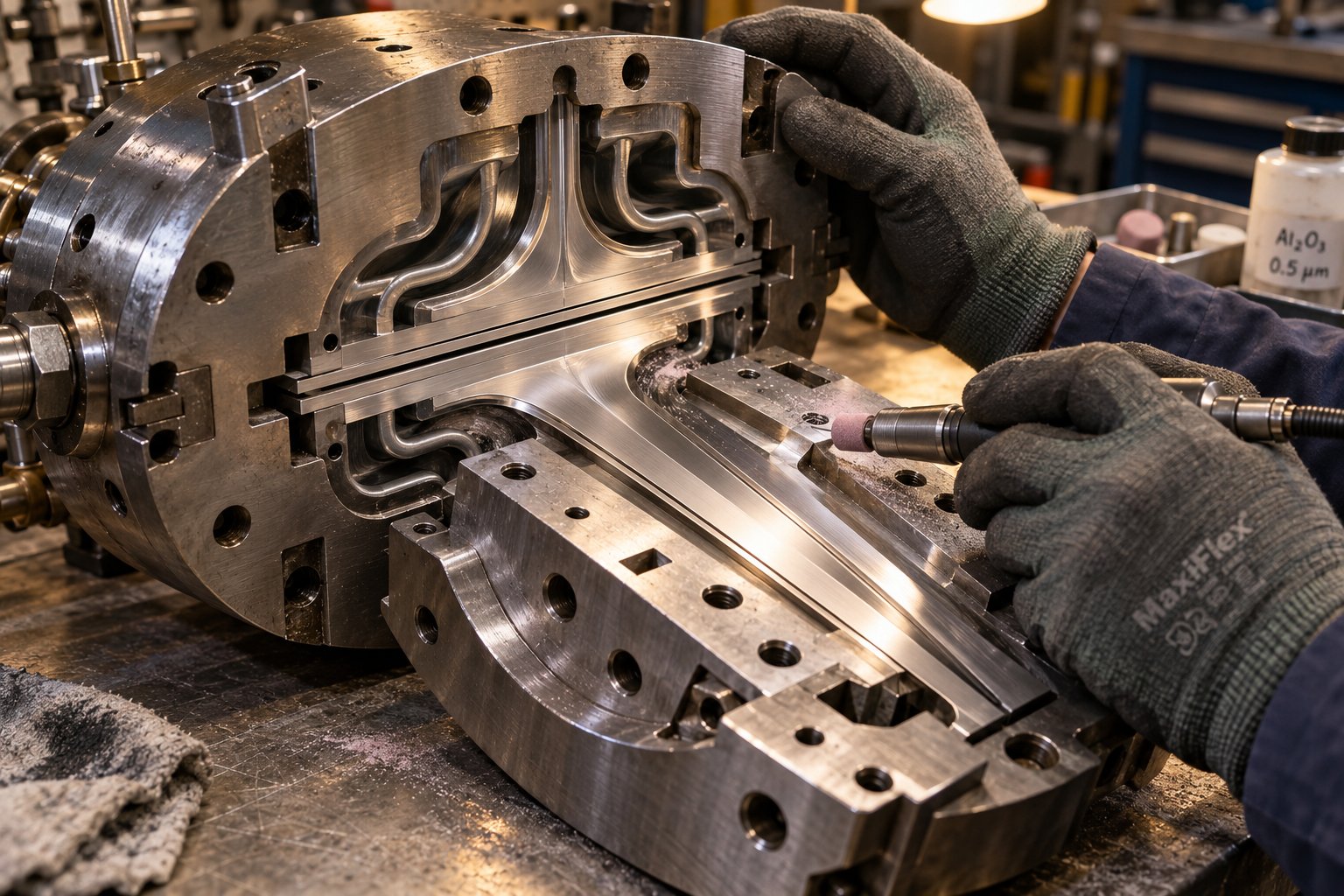 inspecting and maintaining extrusion die components to prevent lip buildup and flow channel imbalances