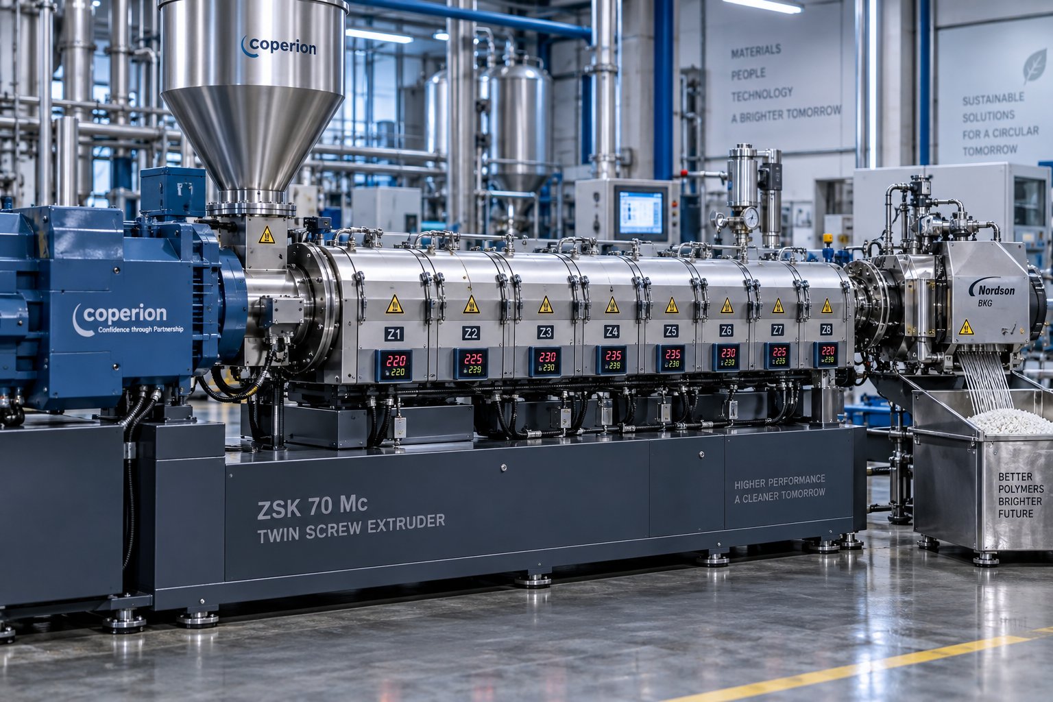 a twin screw extruder for pelletizing converts raw polymer feedstock into uniform pellets through continuous melting mixing and shaping