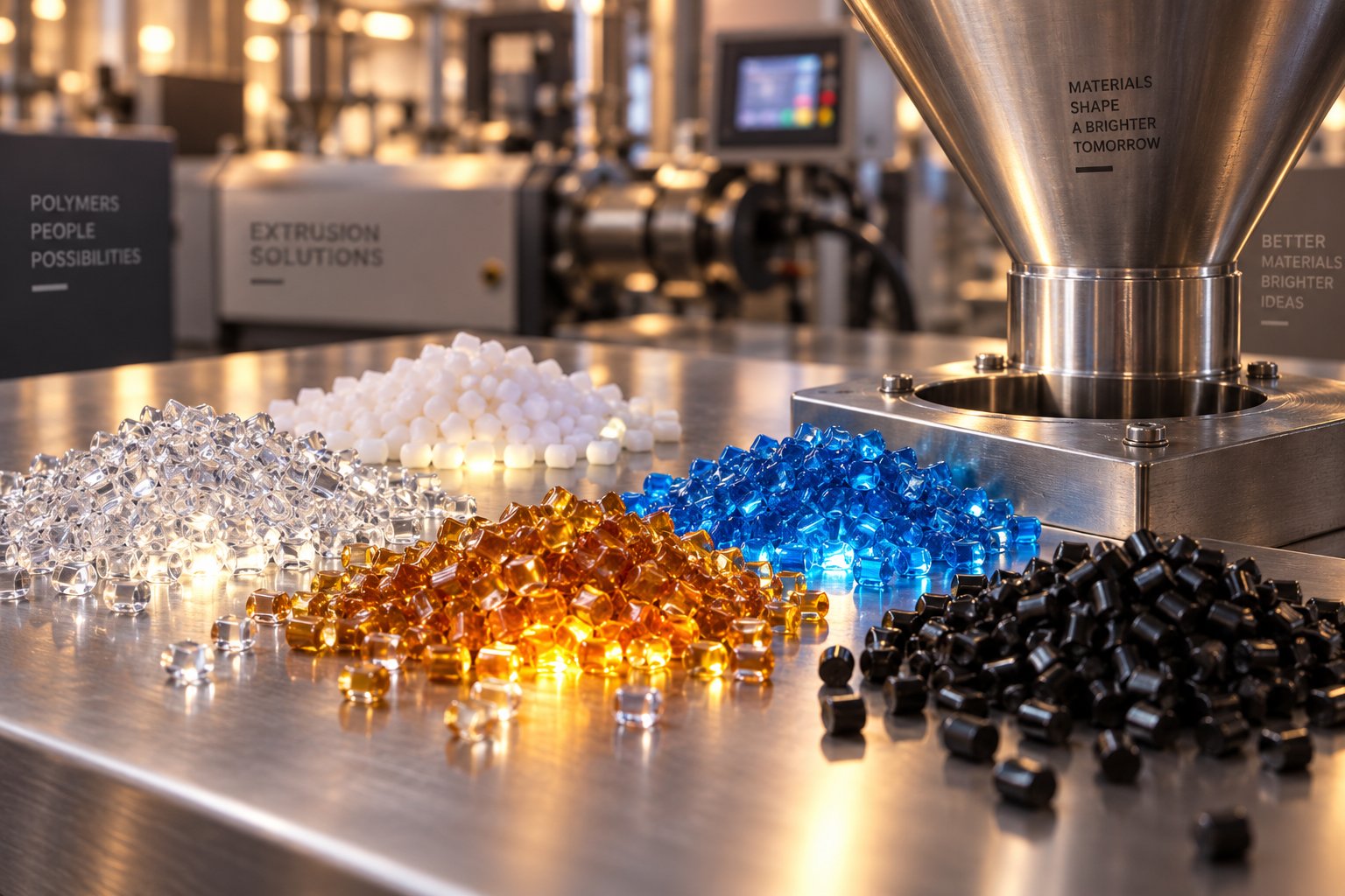 variety of thermoplastic resin pellets used as feedstock in plastic extruder machines