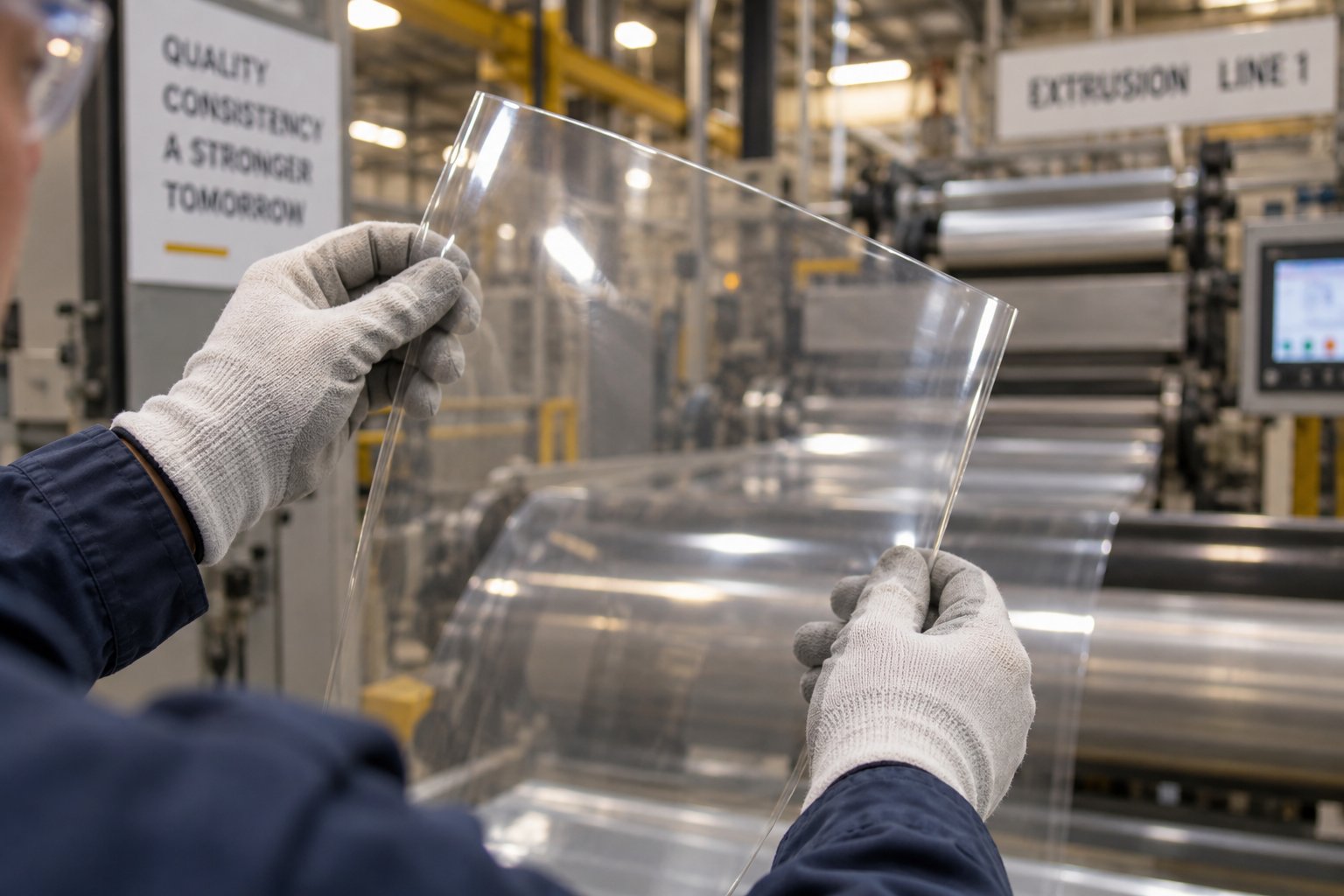 quality inspection of extruded plastic sheet for surface defects and gauge consistency