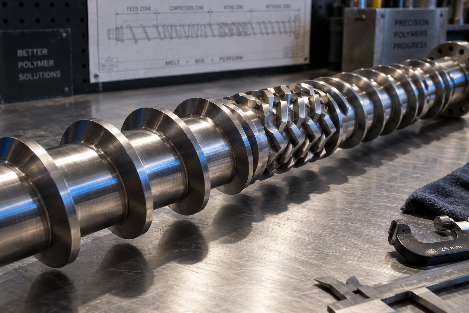 a precision engineered barrier screw with mixing elements designed for consistent melt quality in sheet extrusion applications