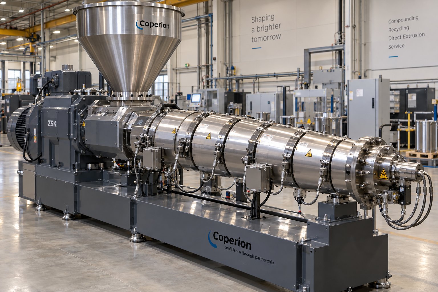a conical twin screw extruder machine showing the tapered barrel design that enables gentle efficient pvc processing