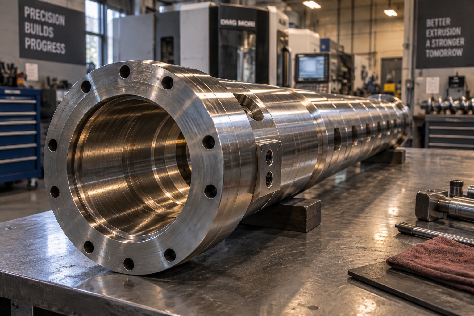 precision honed extruder barrel ready for inspection at a manufacturing facility
