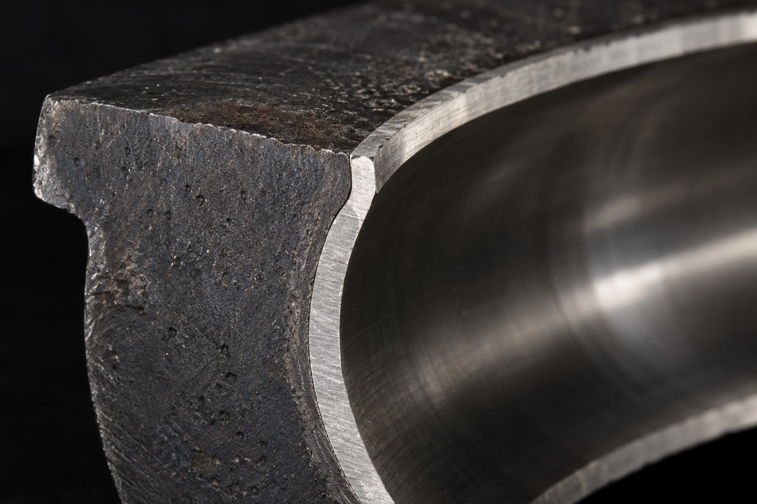 cross section of a bimetallic barrel showing the structural outer shell and wear resistant inner liner