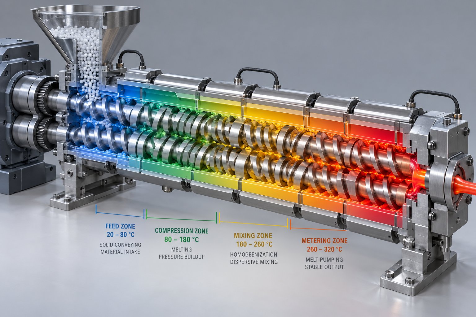 color coded barrel temperature zones from feed to die each playing a distinct role in pvc fusion quality