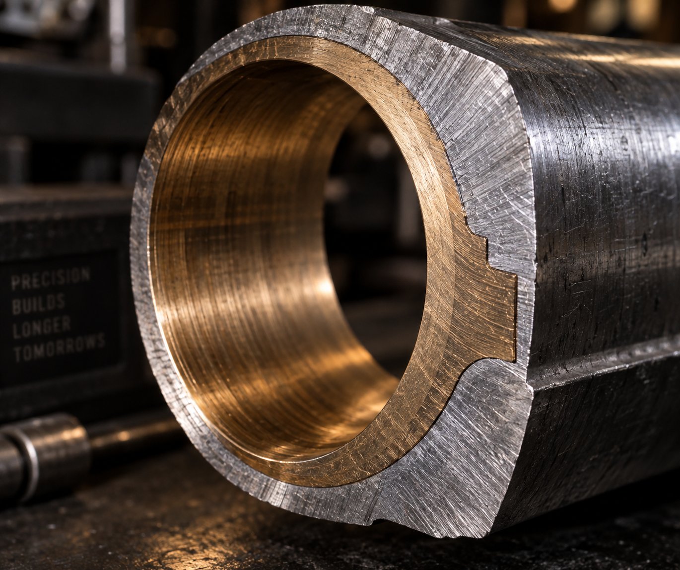 cross section of a bimetallic barrel liner showing the wear resistant inner alloy layer that extends service life