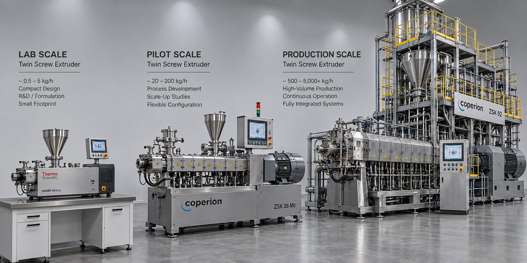 twin screw extruders range from compact lab units to massive production lines with pricing scaling accordingly