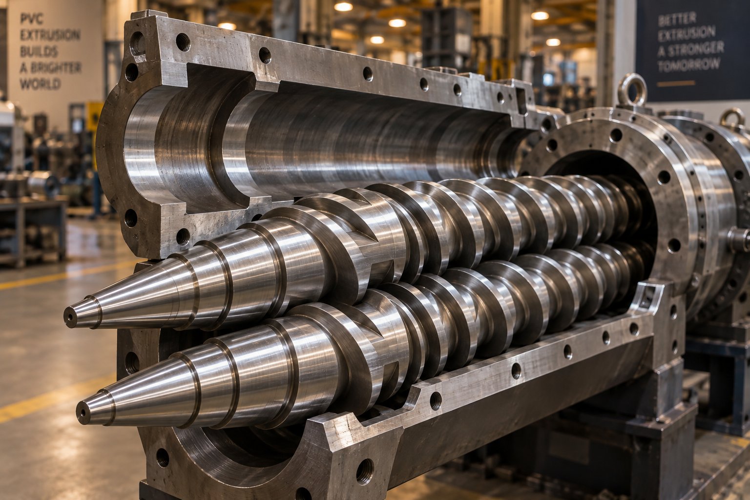 purpose built conical twin screw barrel assembly engineered for pvc extrusion processing
