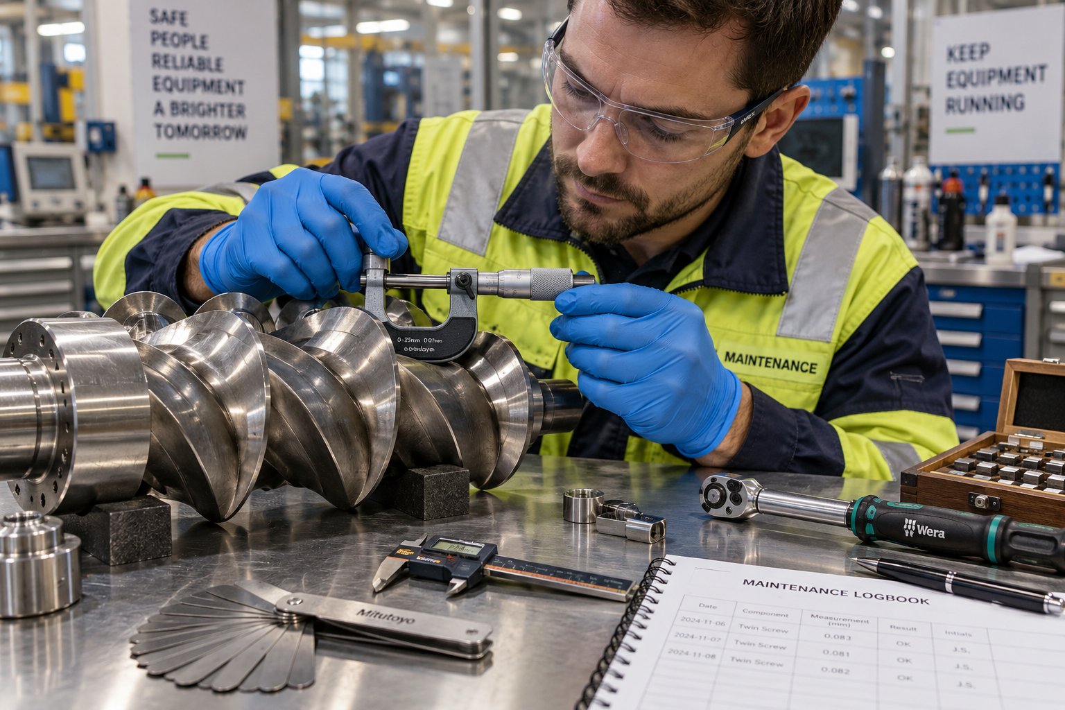 precision screw flight measurement during scheduled maintenance catches wear before it causes production defects