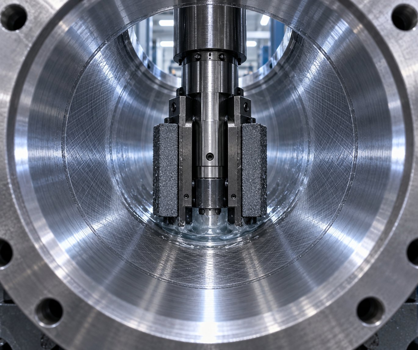 a barrel bore undergoing honing to restore surface finish and dimensional accuracy