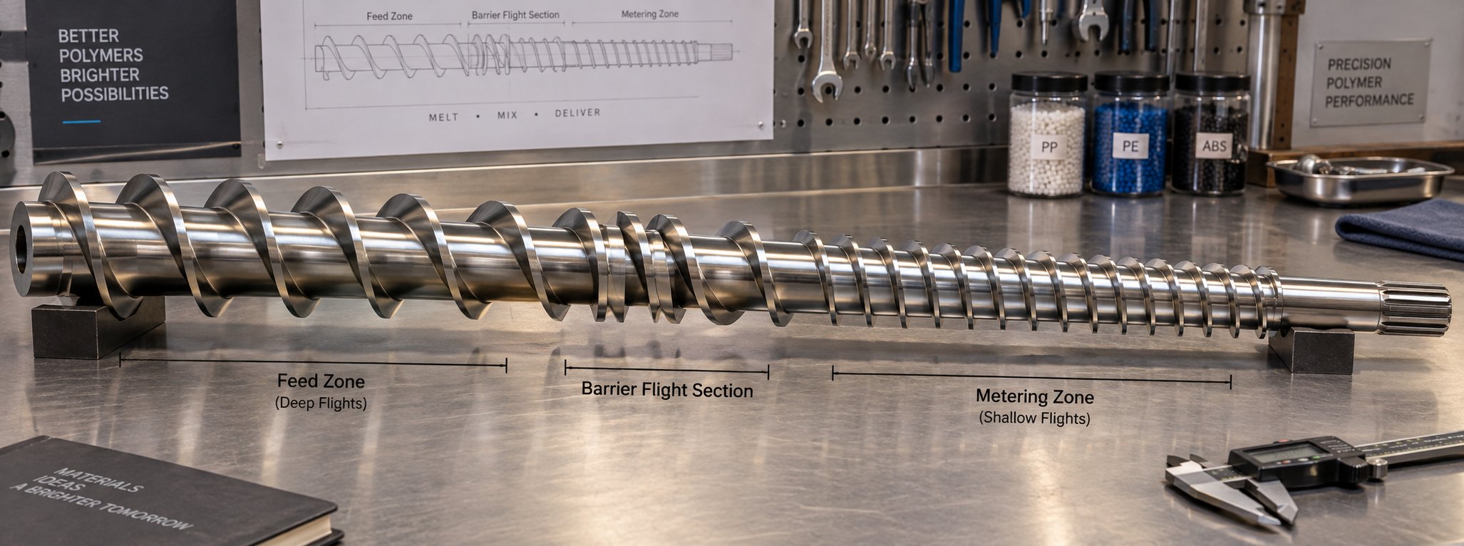 screw geometry including compression ratio barrier flights and mixing sections directly determines melt quality and extrusion stability