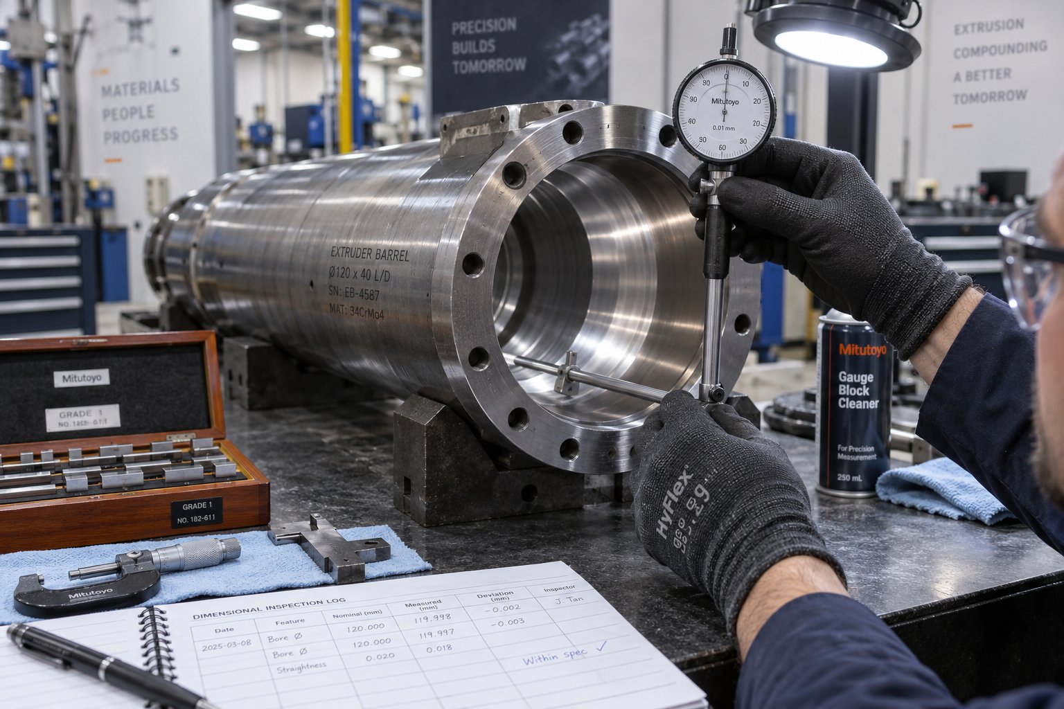 dial bore gauge measuring barrel internal diameter to assess wear severity and guide service decisions