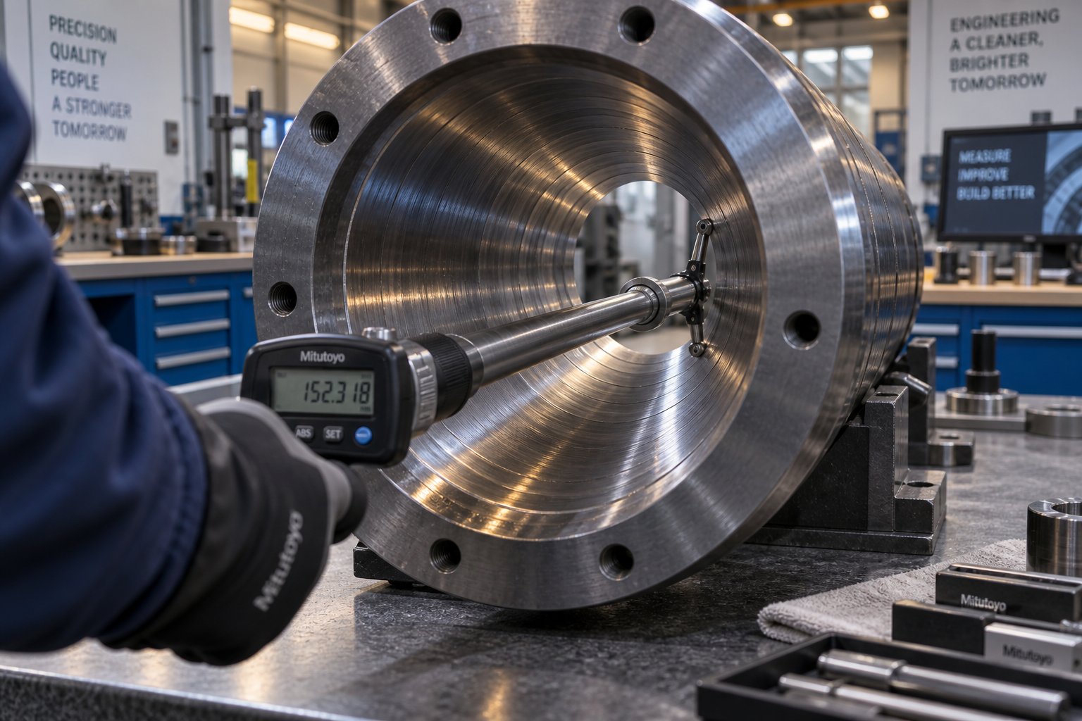 precision bore gauge measuring the internal diameter of an extruder barrel to quantify wear and detect ovality