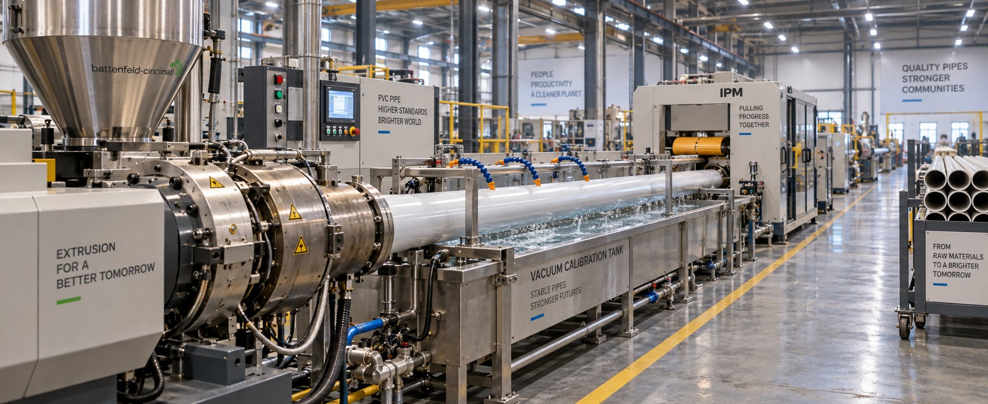 a complete pvc pipe extrusion line where screw barrel quality affects every downstream component