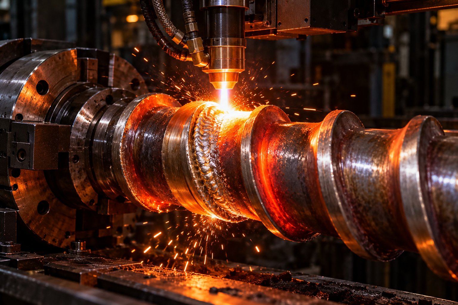 plasma transferred arc hardfacing restores worn extruder screw flight geometry with wear resistant alloy overlay