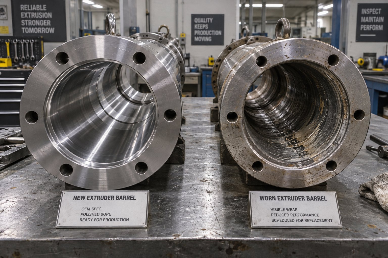comparing a new barrel against a worn one helps buyers decide whether rebuilding or replacement best fits their operation